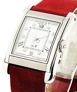 No. 7 Mid Size in Steel on Red Satin Strap with Silver Diamond Dial