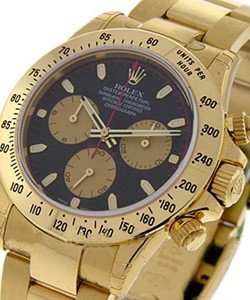 Daytona in Yellow Gold on Yellow Gold Oyster Bracelet with Black Dial and Champagne sub Dial