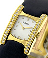 Beluga Quartz in Yellow Gold with Diamond Bezel on Black Satin Strap with White Mother Of Pearl Diamond Dial