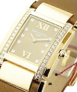 Twenty-4 25mm Quartz in Rose Gold with Diamond Bezel on Brown Satin Strap with Chocolate Diamond Dial