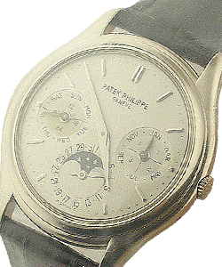 3940 Perpetual Calendar in White Gold on Black Crocodile Leather Strap with White Dial