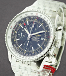 Navitimer World Chronograph Automatic in Steel on Steel Bracelet with Black Dial