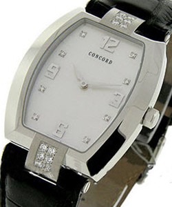 Men's La Scala in Stainless Steel with Diamond lugs on Black Crocodile Leather Strap with White MOP Dial
