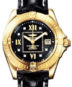 Lady's Cockpit  Yellow Gold on Strap with Black Diamond Dial 