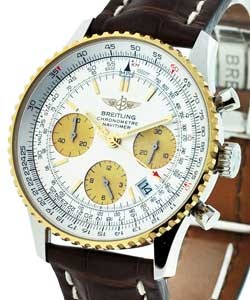 Navitimer Chronograph in 2-Tone on Brown Alligator Leather Strap with Silver Dial
