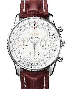 Navitimer White Gold on Strap with Silver Dial 