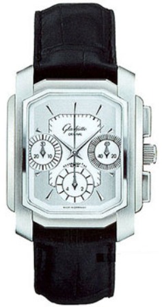 Karree  Automatic Chronograph in Steel on Black Crocodile Leather Strap with Silver Dial
