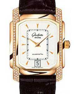 Karee Original 30mm Automatic in Rose Gold with Diamonds Bezel on Brown Crocodile Leather Strap with Silver Dial