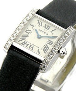 Tank Francaise - Small Size White Gold with Diamond Case on Strap with Silver Dial
