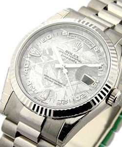 Men's Day - Date President in White Gold - Fluted Bezel President Bracelet - Meteorite Diamond Dial