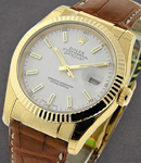 Datejust in Yellow Gold with Fluted Bezel On Brown Alligator Leather Strap with White Stick Dial