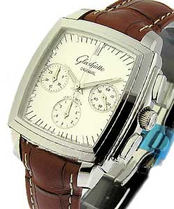 Karree  Chronograph 40mm Automatic in Steel on Brown Crocodile Leather Strap with Silver Dial