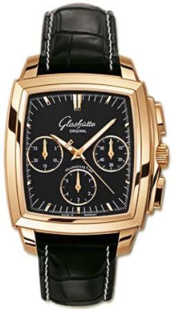 Karree Automatic Chronograph 40mm Automatic in Rose Gold - New Style on Black Crocodile Leather Strap with Black Dial