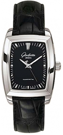 Karree 30mm Automatic in Steel on Black Crocodile Leather Strap with Black Dial