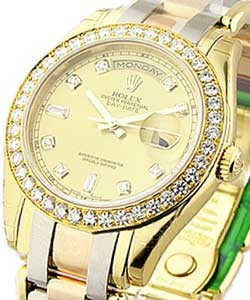 Masterpiece Men's Tridor in Yellow Gold with Diamond Bezel on Tri Color Gold Oyster Bracelet with Champagne Diamond Dial