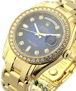 Masterpiece Men's in Yellow Gold with Diamond Bezel on Yellow Gold Oyster Bracelet with Blue Diamond Dial