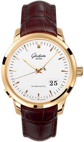 Senator Panorama Date 40.1mm Autoamtic in Rose Gold on Brown Crocodile Leather Strap with Silver Dial