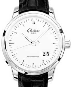 Senator Panorama Date 40mm Automatic in Steel on Black Crocodile Leather Strap with Silver Dial