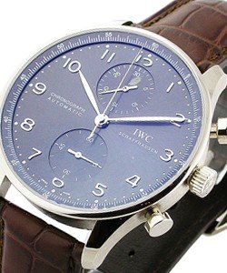 Portuguese Chronograph 40.9mm Automatic in White Gold on Brown Alligator Leather Strap with Grey Dial