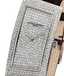 1972 Grand Curve Paved in White Gold with Pave Diamond Bezel   On Black Leather Strap with Pave Diamond Dial 