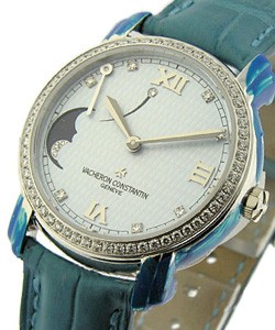 Malte Lady''s Power Reserve and Moon Phase White Gold on Strap with Diamond Bezel