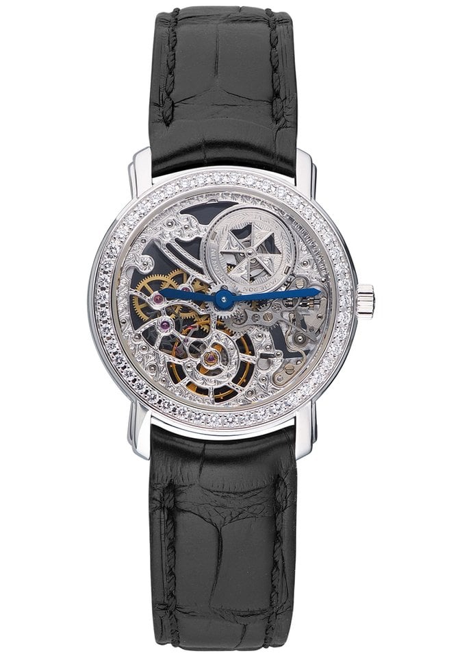 Malte Lady's Openworked in White Gold with Diamond Bezel on Black Crocodile Leather Strap with Skeleton Dial