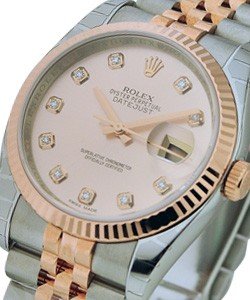 Datejust 36mm in Steel with Rose Gold Fluted Bezel on Steel and Rose Gold Jubilee Bracelet with Rose Diamond Dial