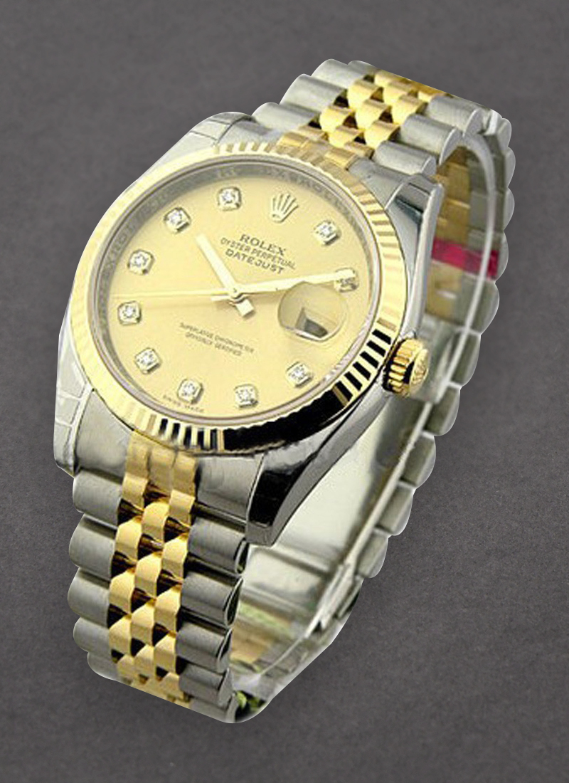 Rolex Unworn Datejust 36mm in Steel with Yellow Gold Fluted Bezel