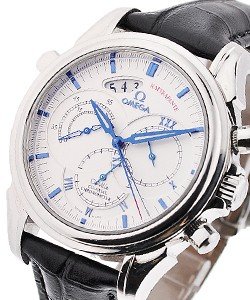De Ville Chronograph Co-axial Rattrapante 42mm Automatic in Steel on Black Crocodile Leather Strap with White Dial