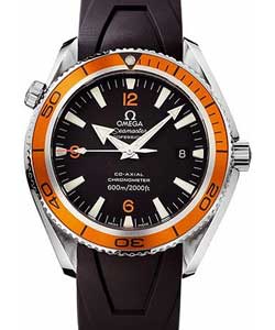 Planet Ocean 42mm in Steel with Orange Aluminium Rotating Bezel on Black Rubber Strap with Black Dial