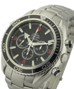 Planet Ocean Chronograph 45mm in Steel with Black Bezel on Bracelet with Black Dial