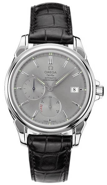 Co-Axial Power Reserve in Steel  On Black Leather Strap with Grey Dial 