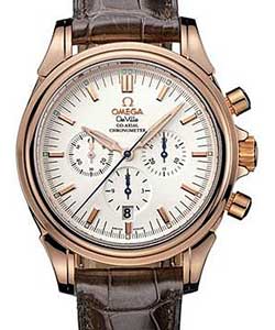Co-Axial Chronograph 41mm Automatic in Rose Gold on Brown Crocodile Leather Strap with Silver Dial