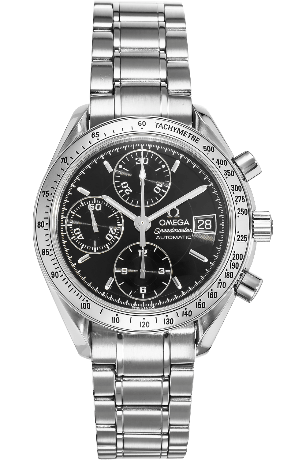 Speedmaster Date Chronograph in Steel on Steel Bracelet with Black Dial