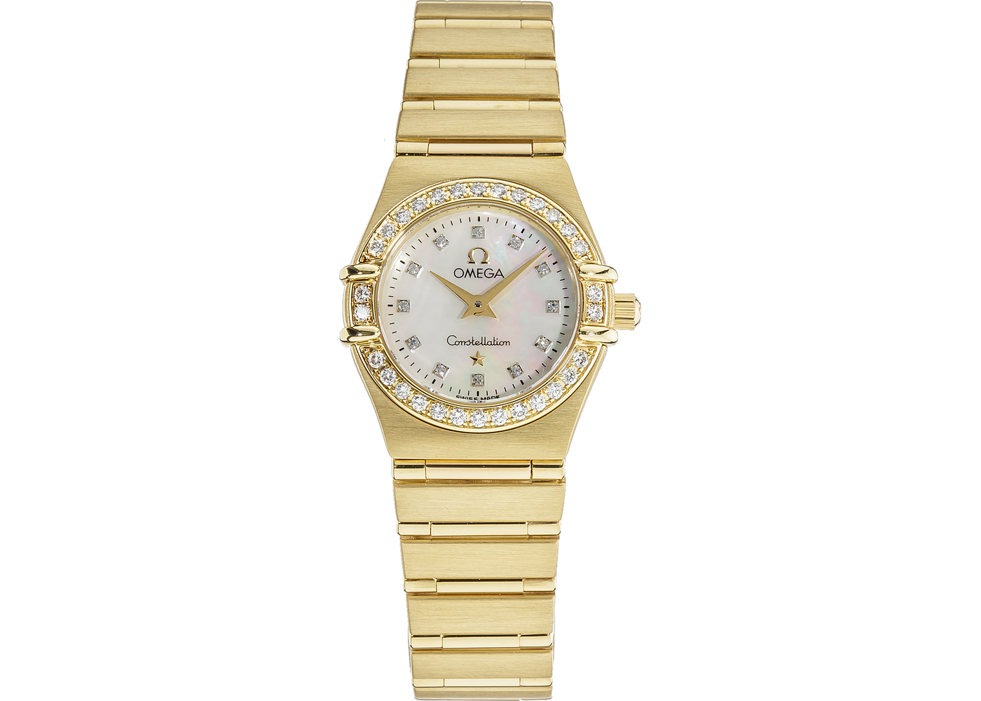 Constellation 95 in Yellow Gold with Diamond Bezel on Yellow Gold Bracelet with White MOP Diamond Dial
