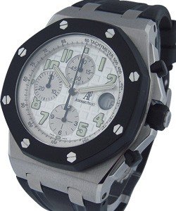 Royal Oak Offshore in Steel with Rubber Clad Bezel on Black Rubber Strap with White  Dial