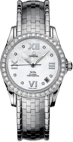 Co-Axial Automatic Chronometer in Steel with Diamond Bezel on Steel Bracelet with White MOP Diamond Dial