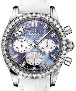Co-Axial Automatic Chronometer in Steel with Diamond Bezel on White Alligator Leather Strap with Blue MOP Diamond Dial