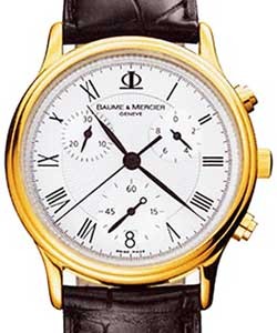 Classima Executives Chronograph in Yellow Gold  on Brown Leather Strap with Roman Number White Guilloche Dial