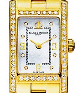 Hampton Classic - Mini Size  Yellow Gold on Bracelet with White MOP Diamond Dial 