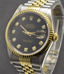 2-Tone Datejust 36mm with Yellow Gold Fluted Bezel on Jubilee Bracelet with Black Diamond Dial