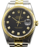 2-Tone Datejust 36mm with Yellow Gold Fluted Bezel on Jubilee Bracelet with Black Diamond Dial
