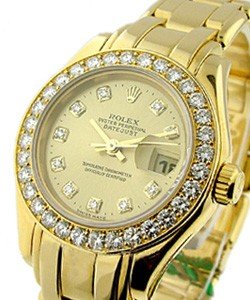 Masterpiece with Yellow Gold Full Diamond Bezel on Pearlamaster Bracelet with Champagne Diamond Dial