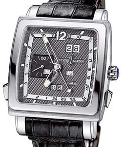 Quadrato Dual Time Perpetual in White Gold on Black Crocodile Leather Strap with Grey Dial