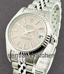 Lady's Datejust in Steel with White Gold Fluted Bezel on Steel Jubilee Bracelet with Silver Tapestry Dial