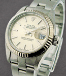 Lady's Datejust in Steel with White Gold Fluted Bezel on Steel Oyster Bracelet with Oyster Stick Dial