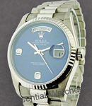 White Gold Men's in White Gold with Fluted Bezel -circa 2001 on White Gold and Steel Bracelet with Blue Lapiz Dial