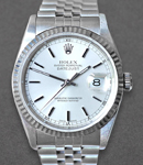 Datejust 36mm Men's in Steel with White Gold Fluted Bezel on Jubilee Bracelet with Silver Stick Dial