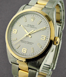 Oyster Perpetual 34mm in Steel with Yellow Gold Smooth Bezel on Oyster Bracelet with Silver Arabic Dial