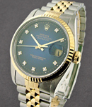 Datejust 36mm in Steel with Yellow Gold Fluted Bezel on Jubilee Bracelet with Blue Vignette Diamond Dial